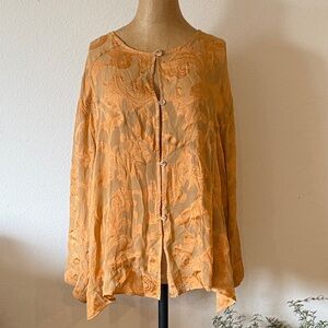 Citron sz L Vintage Elegant Orange Women's silk Top